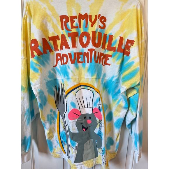DISNEY PARKS RATATOUILLE REMY Spirit Jersey Tie Dye Unisex Sz Lg EUC Blue Yellow - Picture 1 of 10